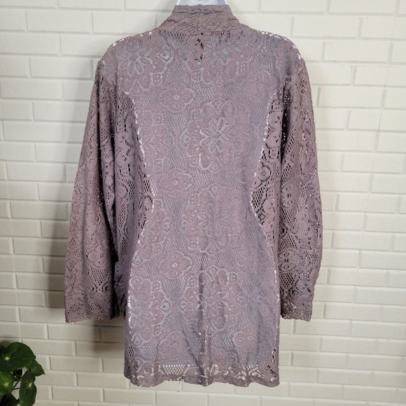 Sacred Threads sz XL Cardigan Gray Cotton Lace Open Front Cottagecore Lagenlook - Picture 2 of 10